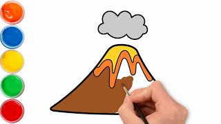 How to draw and color volcano for kids easy and step by step