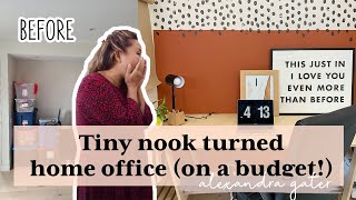 DIY Tiny Nook Turned Home Office Makeover | How to DIY a desk on a budget!