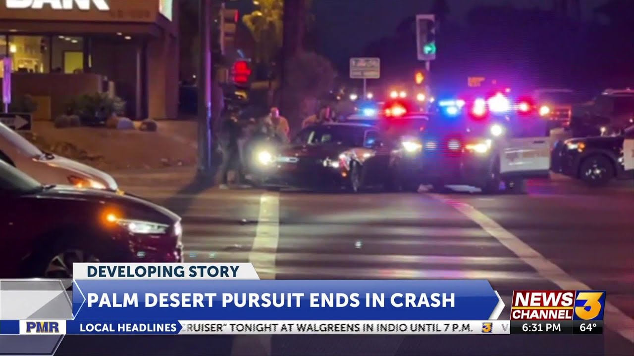 Stolen vehicle pursuit ends in a crash in Palm Desert - YouTube