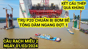 Trạm số 6 Bê Tông Đường Thủy cập bến trụ P20 Cầu Rạch Miễu 2, chuẩn bị bơm bê tông Dầm Ngang đợt 1