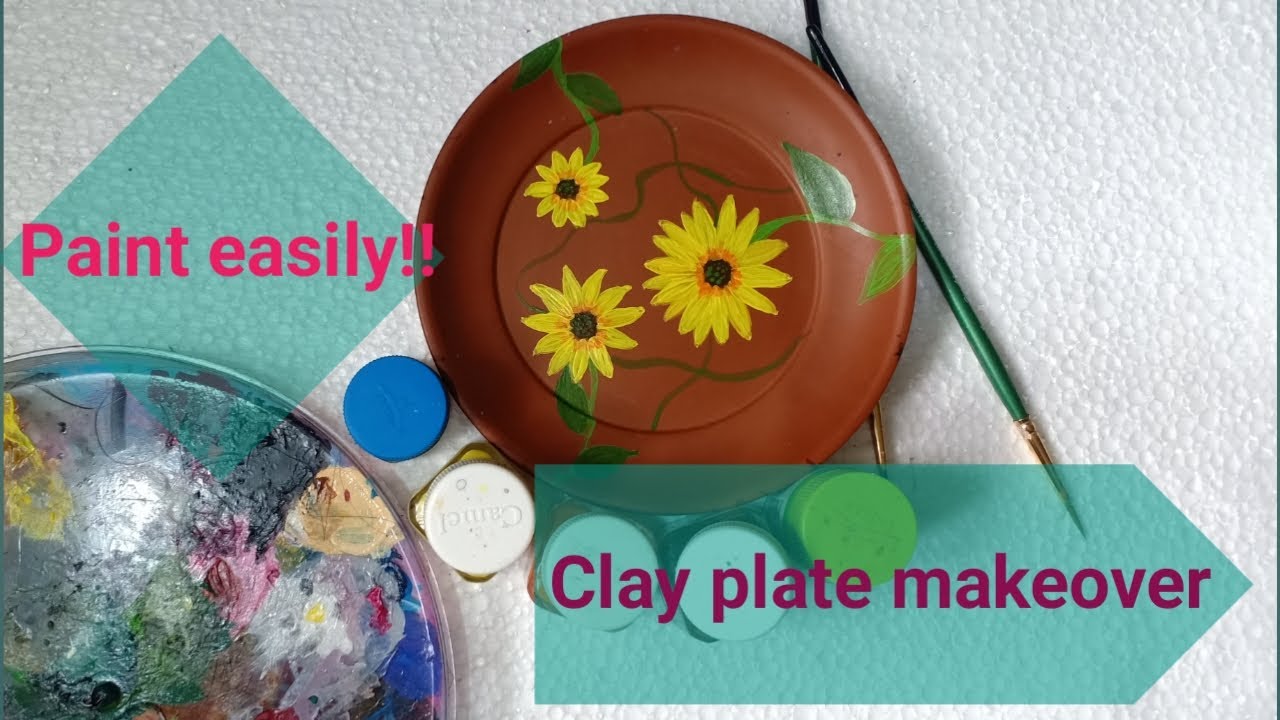 Clay Plate Makeover DIY Acrylic painting on clay plate Acrylic painting YouTube