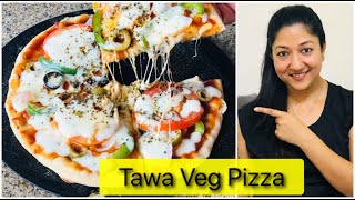 Tawa Aatta Pizza | No yeast, No Oven Veg Pizza on Tawa | Lockdown Pizza Recipe | By Aarum's Kitchen
