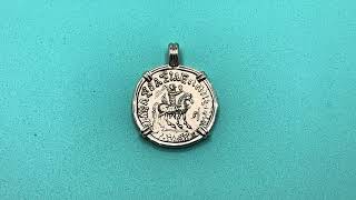 1St Century Bc Greek Bactria King Azes Horseman And Athena Tetradrachm Coin In White Gold Pendant