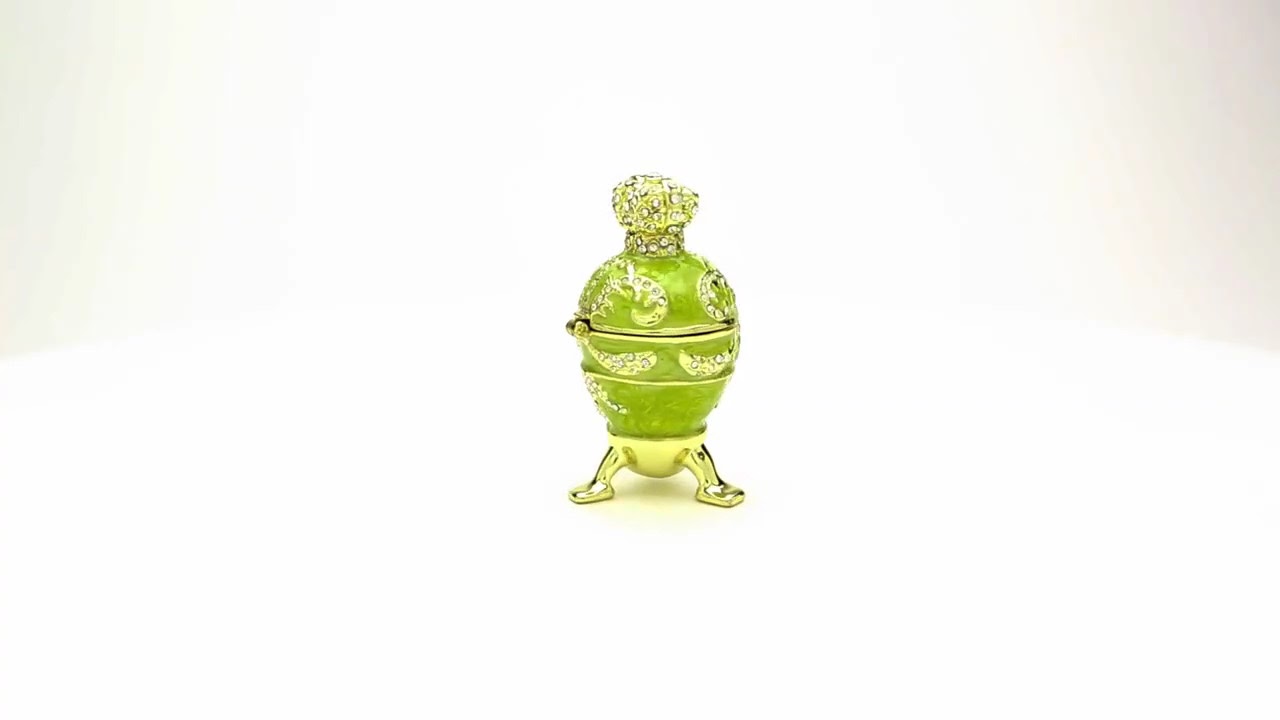 Green Faberge Egg with Heart Trinket Box Russian Egg Decorated with Swarovski Crystals