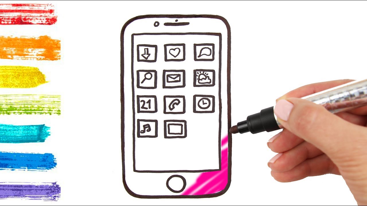 How to Draw Mobile Phone and Apps Coloring for Kids with 