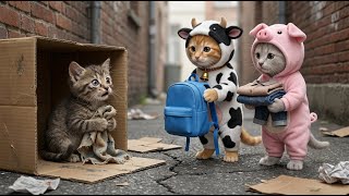 Kitten Gives A Backpack & Clothes To A Stray Cat Heartwarming Cat Story