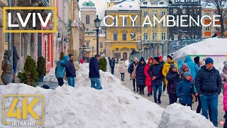 Snow Covered LVIV 4K  Winter Night City Views  3 HOUR Evening City Ambience