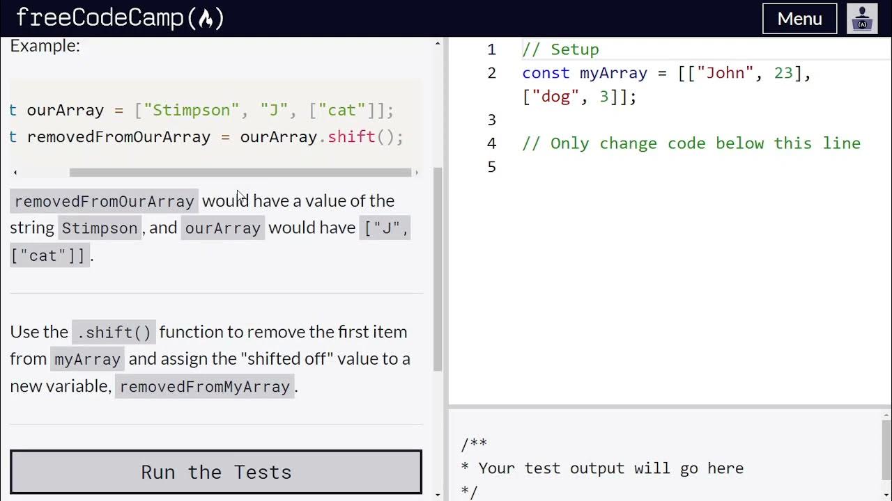 Manipulate Arrays With shift()- Freecodecamp.org | Video 46 | Basic ...