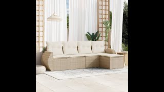 5-Delige Loungeset Met Kussens Poly Rattan Beige