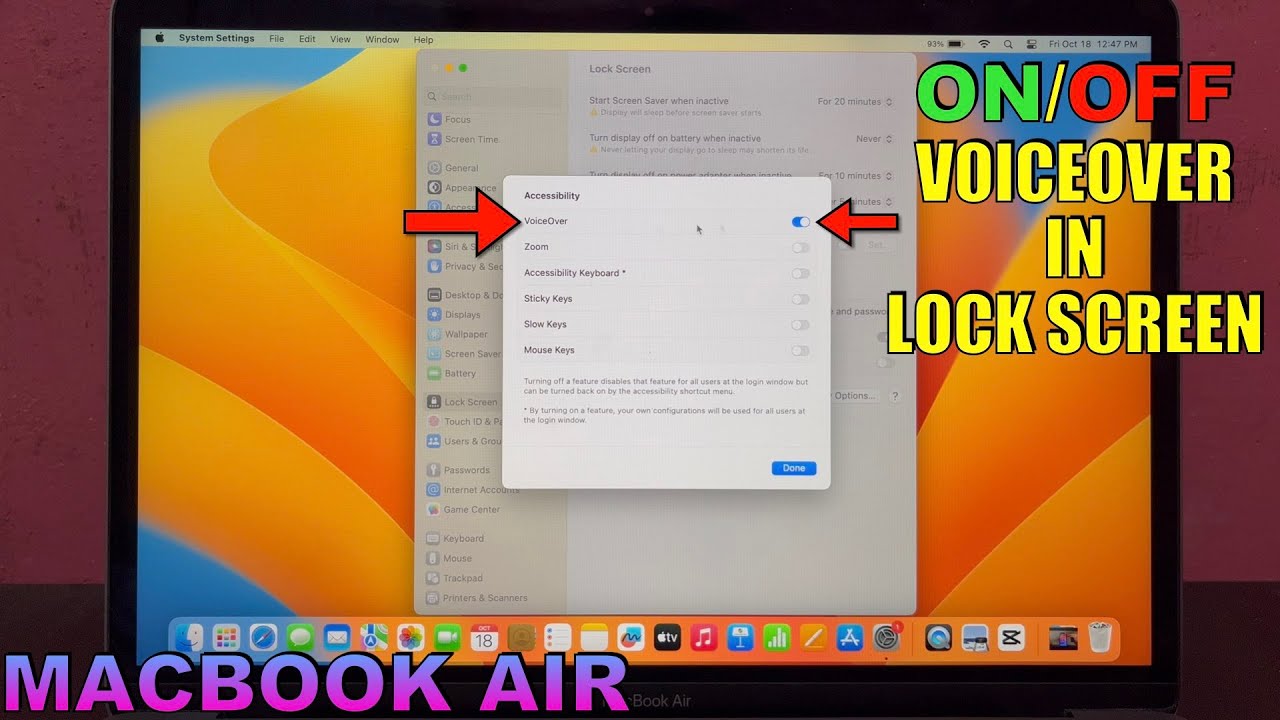 How to Turn ON or OFF VoiceOver in Lock Screen on MACBOOK AIR - YouTube
