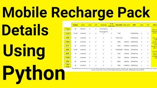 How To Get mobile Recharge Pack Details using python | Web Scraping | BeautifulSoup