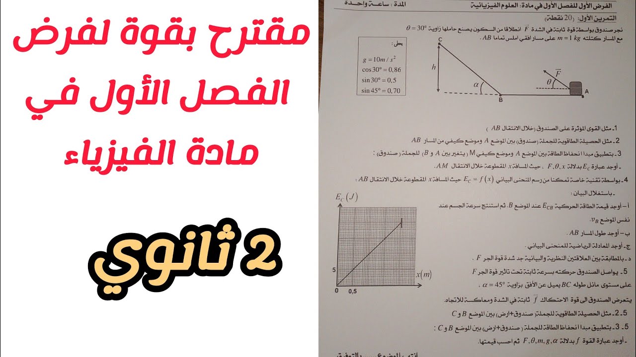مقترح بقوة لفرض الفصل الأول في مادة الفيزياء للسنة 2 ثانوي لجميع الشعب العلمية (رقم3)