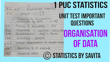 1 puc statistics|unit test important questions|Organisation of data|statistics by savita