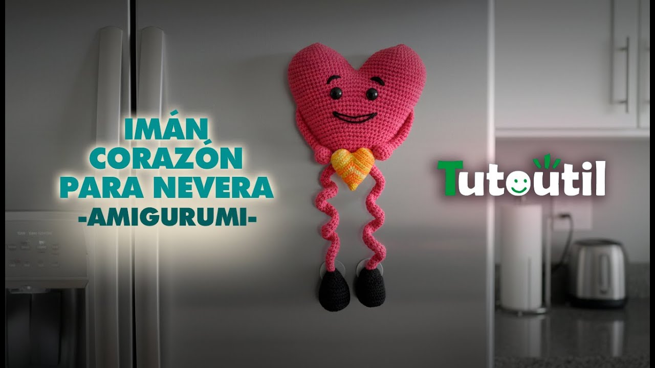 Como tejer un corazón iman para nevera
