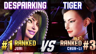 SF6 ▰ DESPAIRKING | LONGZHU (#1 Ranked Juri) vs TIGER (#3 Ranked Chun-Li) ▰ High Level Gameplay