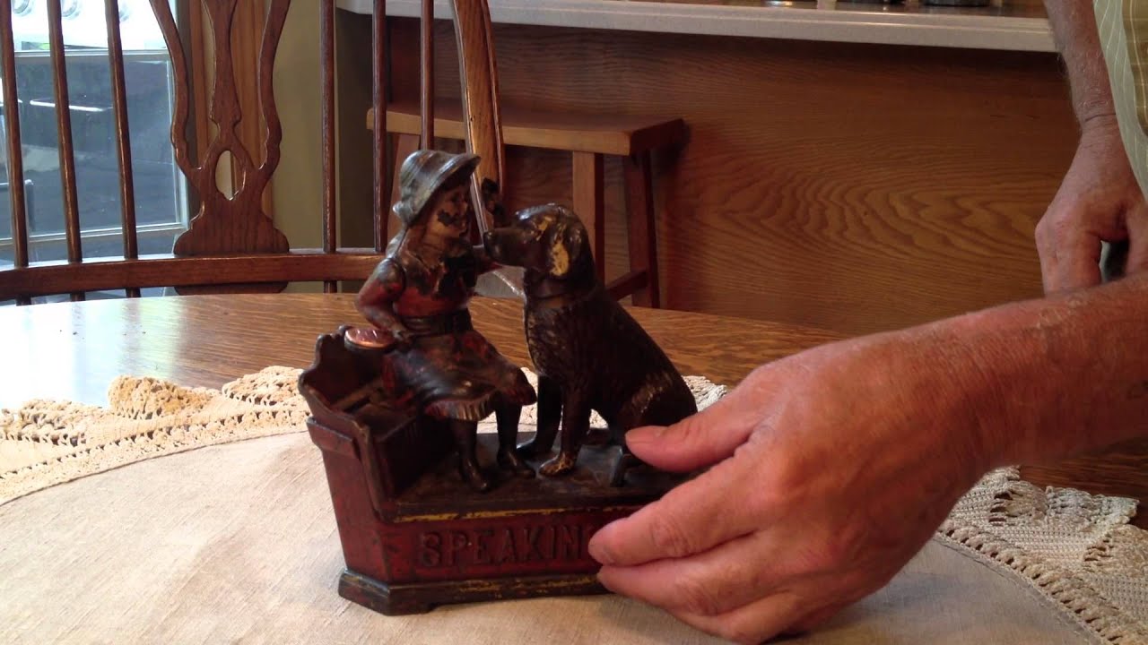 Speaking Dog cast iron mechanical  bank 1885 with value