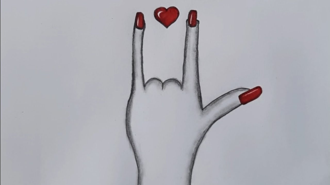 Hand with heart drawing step by step || Easy drawing ideas for ...