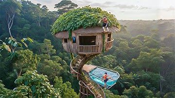 100 Days Building a Hanging Cliff Tree House 500m Above the Ground Using Primitive Tools