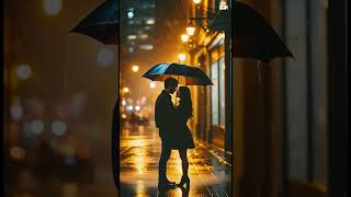 Couple with umbrella under rain, dreamy lights, romantic mood #romantic #rain