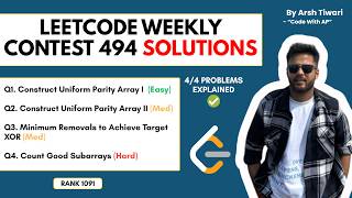 LeetCode Weekly Contest 494 | All 4 Problems Solved (Rank 1091) | Full Explanation and Coding in C++