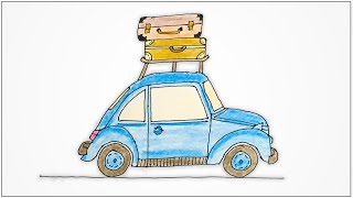 Learn how to draw a Retro car with luggage on the roof step by step