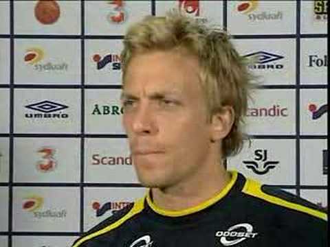 The footballer Erik Edman gives an interview for the Swedish Canal+, back in 2005.