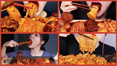ASMR Mushroom Mukbang Compilation - Enoki, King Oyster, Button Mushroom Eating Party