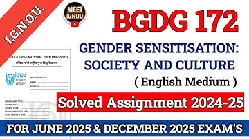 BGDG 172 Solved Assignment 2024-25 // Gender Sensitization: Society and Culture // #bgdg172 #bgdg