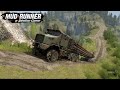 Spintires MudRunner Oshkosh HET M1070 Big Army Truck With Long Logs Drives Uphill