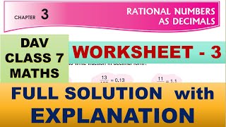 DAV CLASS 7 MATHS CHAPTER 3 | WORKSHEET 3 |  FULL SOLUTION | MATHS SOLUTION | EXPLANATION