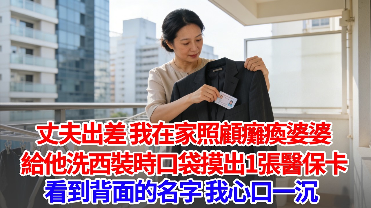 丈夫出差 我在家照顧癱瘓婆婆。給他洗西裝時口袋摸出1張醫保卡，看到背面的名字 我心口一沉……#人生感悟 #正能量 #為人處世 #情感 #故事 #葵寶說書鋪