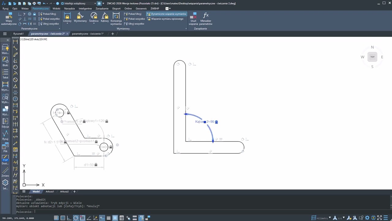 Parametryczność w ZWCAD 2026 - ćwiczenie nr 2