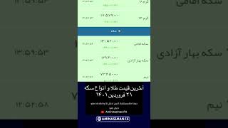 قیمت طلا و انواع سکه(۲۱فروردین۱۴۰۱)-آخرین تحلیل ها رو در کانال یوتیوب می تونید ببینید