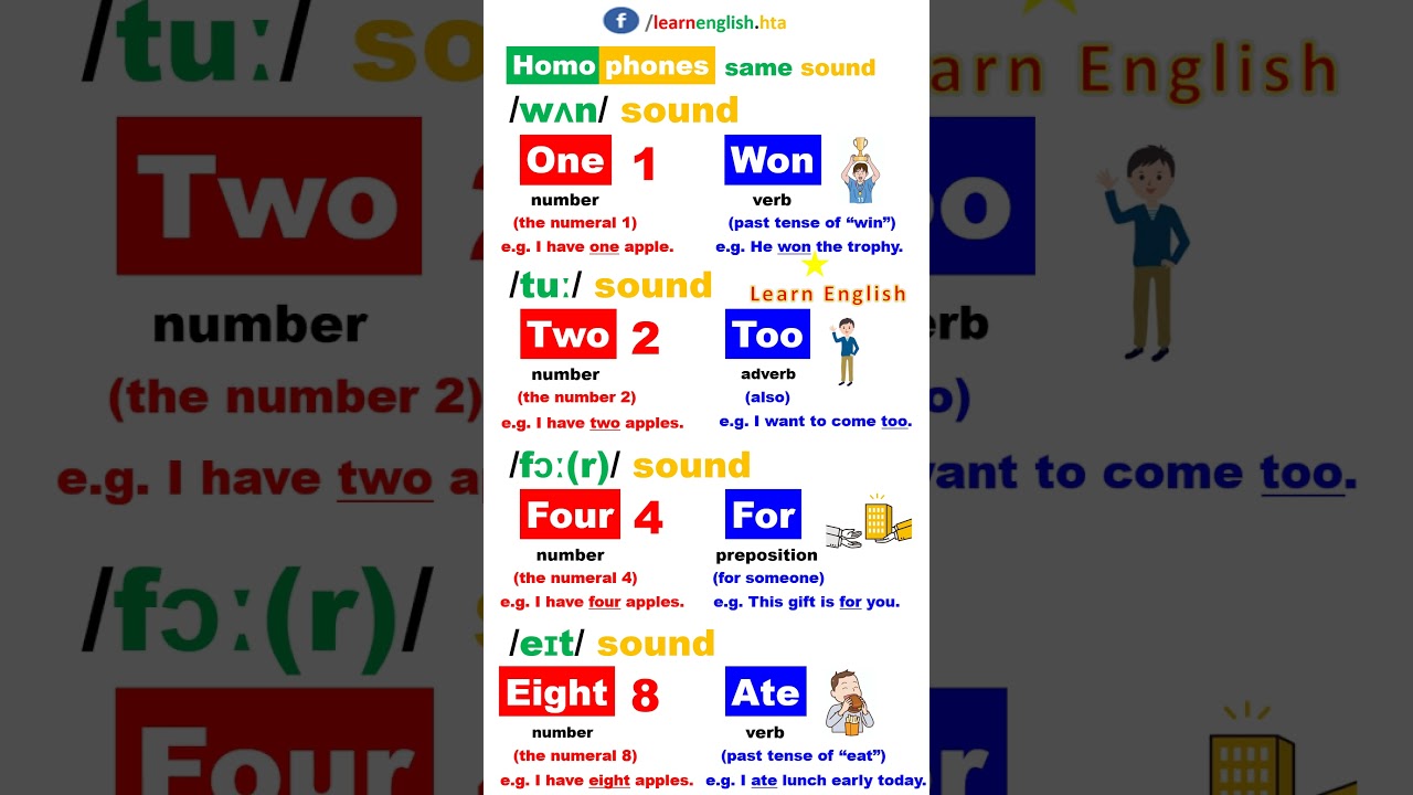 Homophones words with meaning and sentences