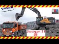 Stuttgart 21: VOLVO EC380E & Mercedes-Benz, MAN Trucks, Flughafentunnel, Stuttgart, 08.06.2021.