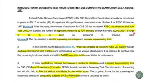CSS 2022 Screening test subjects and Marks |Important update for aspirants | CSS exam 2022