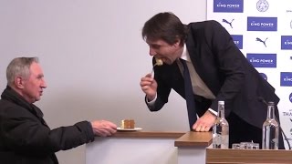 Chelsea Manager Antonio Conte Gobbles Some Cake Offered By A Journalist During Press Conference 😂