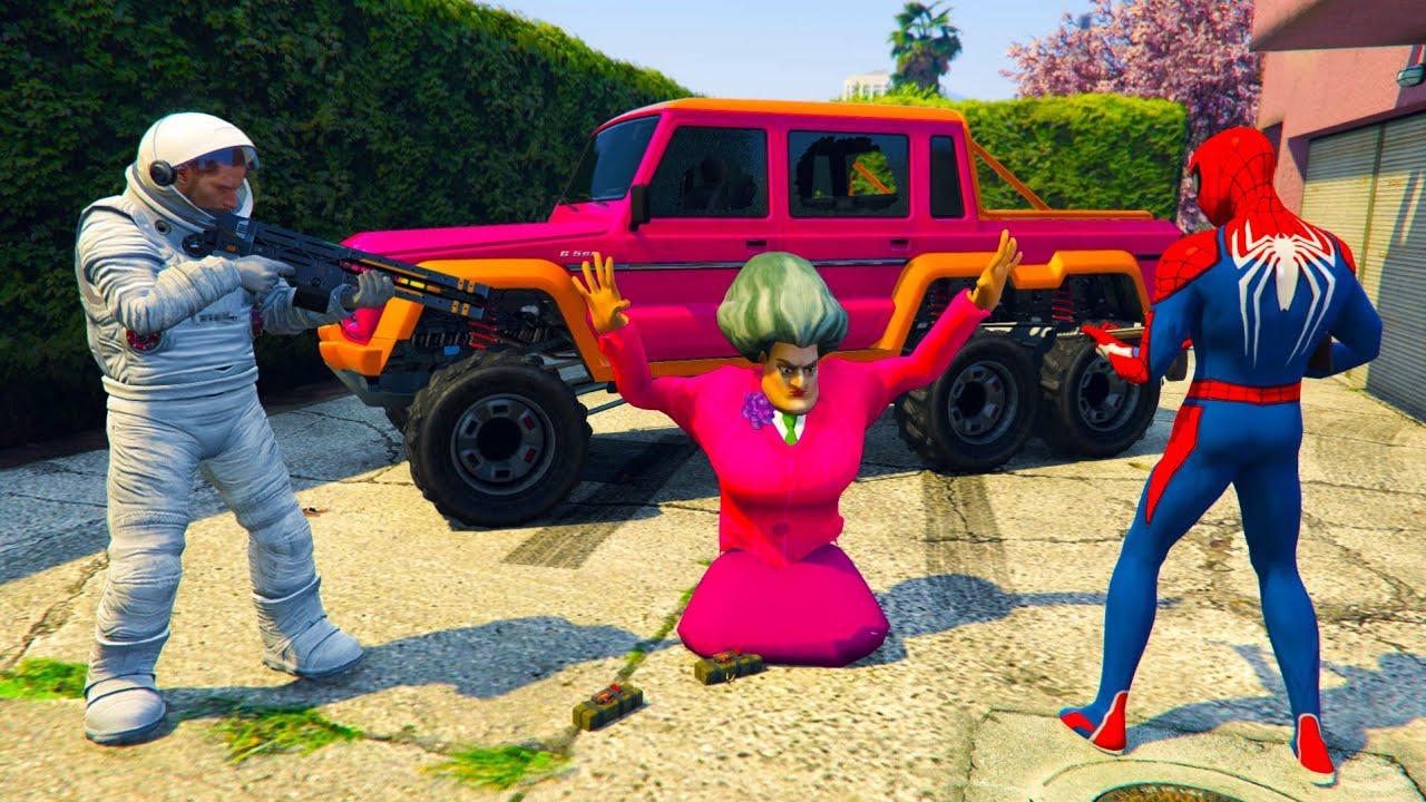 المعلمة الشريرة تسرق سيارة سبايدرمان الآن 😱 الرجل الفضائي يتدخل