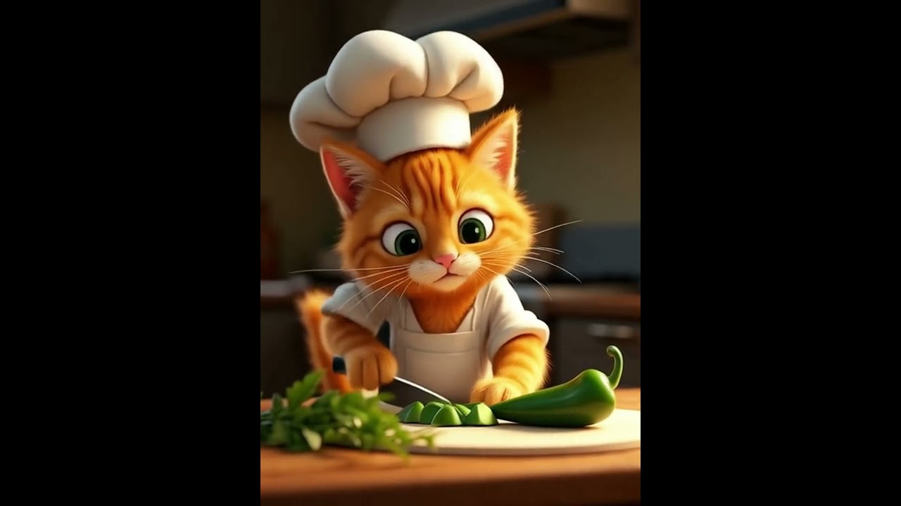 Ginger Cat Chef Cooking a Salad