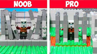 Lego Minecraft NOOB vs PRO SAFEST SECURITY LEGO PRISON BUILD CHALLENGE
