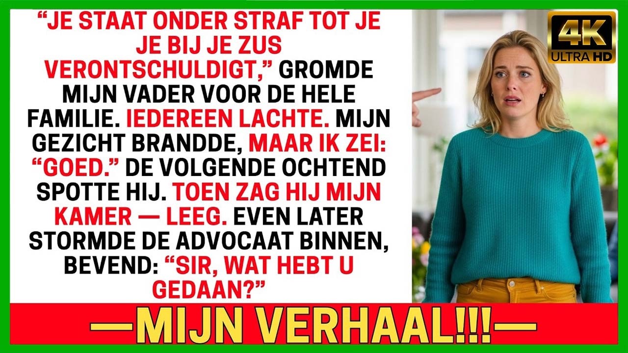 Ik stond in de woonkamer van mijn vader in Utrecht, omringd door zevenentwintig familieleden die allemaal naar me staarden. De regen tikte tegen de ramen, maar binnen was het ijzig stil. "Je...