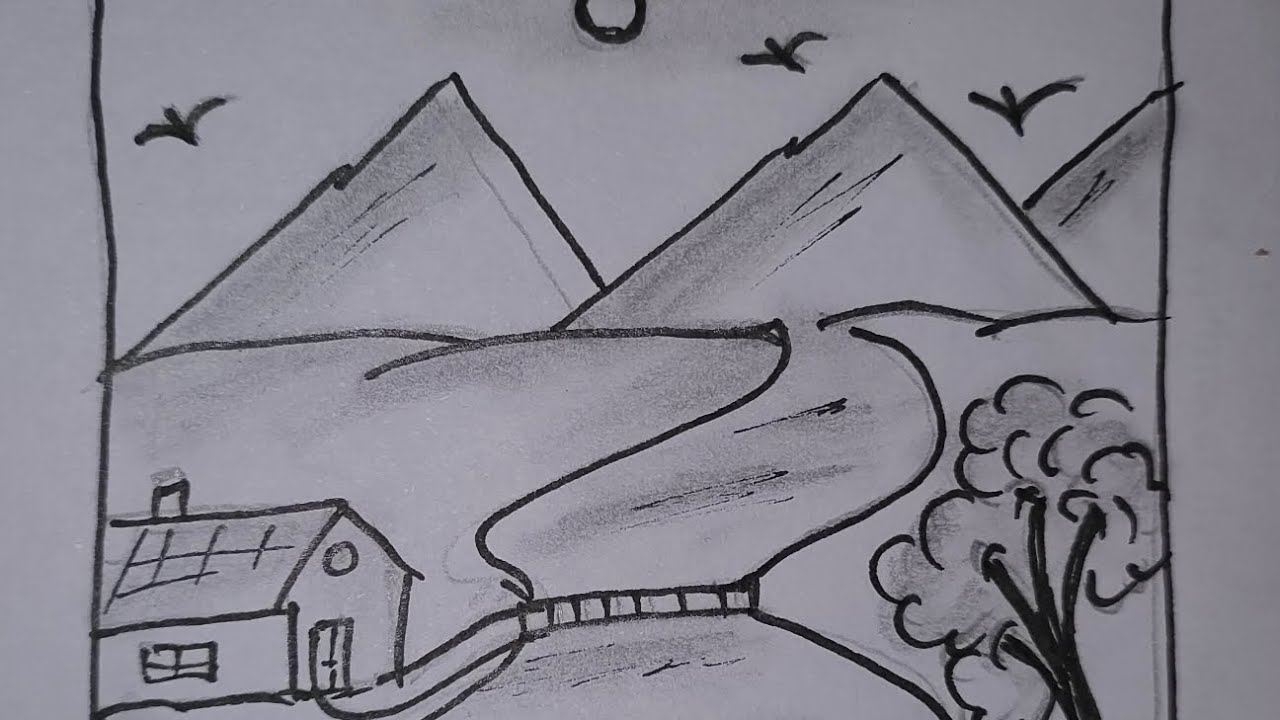 Easy Village Landscape Drawing Using Pencil and Pen | Step by Step Tutorial