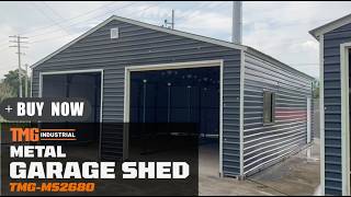 26' x 30' Metal Garage Shed, 9' High Double Front Doors, 14' Peak, 780 Sq-Ft TMG-MS2630