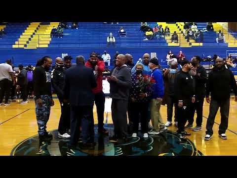 Halftime at James B. Dudley High School on 1/15/22, /former Dudley boys basketball coach David Price