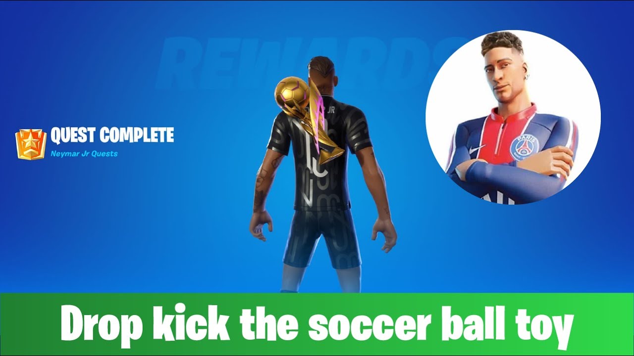 Fortnite Naymar Jr Quest Stance Drop kicking the soccer ball toy as