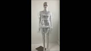 Male Mens Hot Sissy Lockable Dress Clear PVC French Maid Dress See-through Mini Dress with Panties