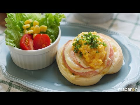 ふわっと咲いた！ホットケーキ ミックスで 簡単 ハム エッグ チーズ パン のレシピ 作り方