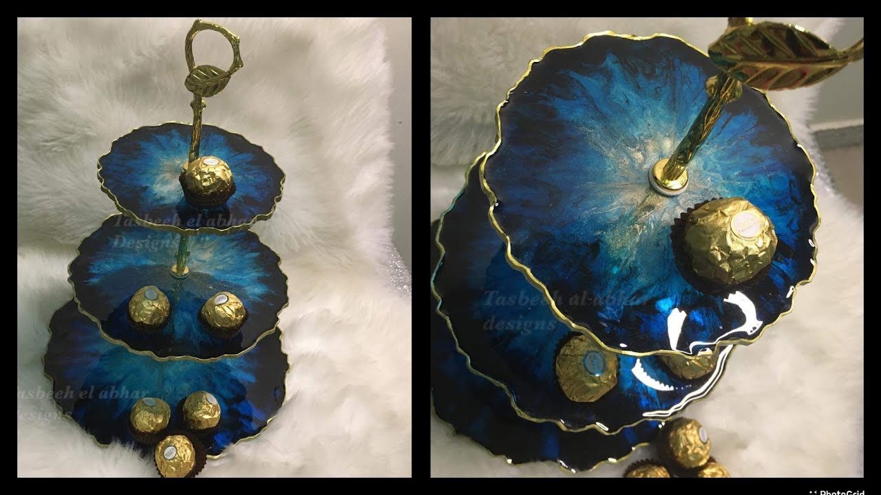 Three tier geode resin cake stand dyi tutorial حامل الكيك من الريزن شيك جدا و سهل#resin#