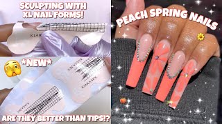 Trying Kiara Sky New Xxl Nail Forms Are They Better Than Nail Tips? Peach Spring Nails