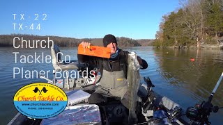 Big Fish, Big Planer Boards With Church Tackle Tx-44 And Lock-Jaw Clips Striper Fishing Beaver Lake
